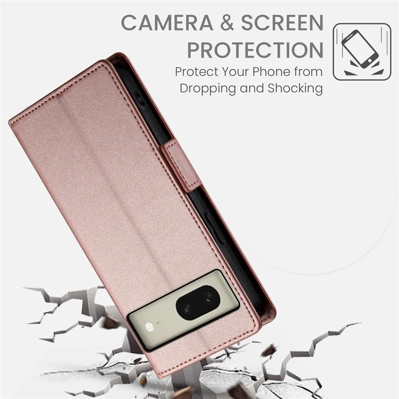 DF-010 For Google Pixel 8 Case Side Clasps PU Leather Full Protection Phone Cover - Rose Gold