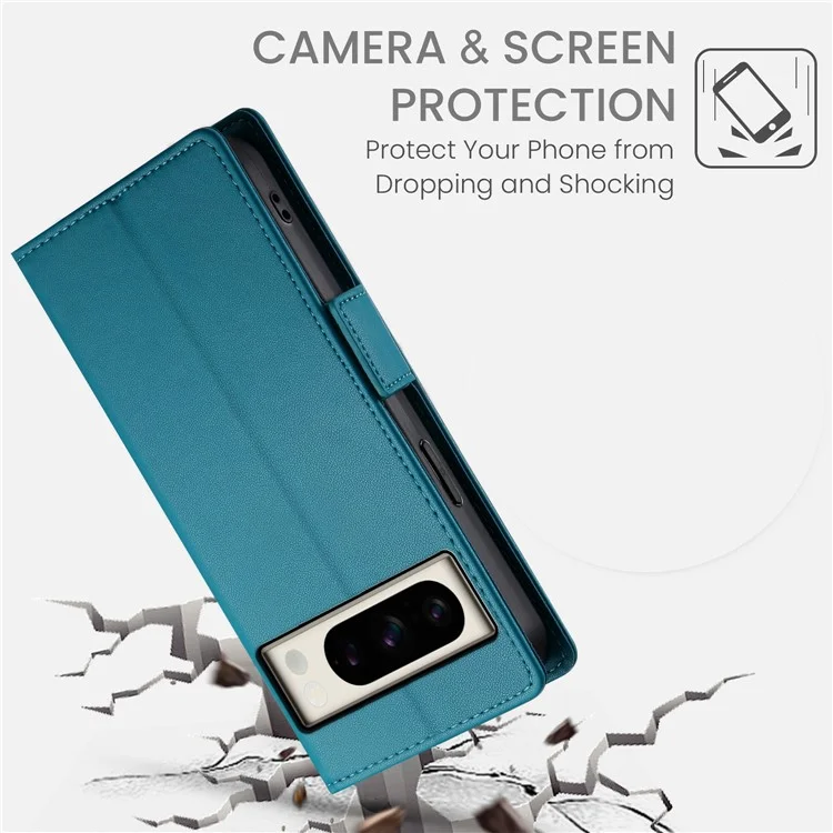 DF-010 For Google Pixel 8 Pro Mobile Phone Case Side Magnetic Clasps Leather Stand Phone Cover - Blue