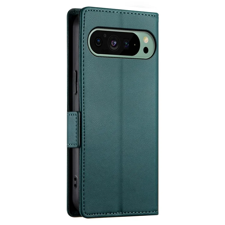 DF-010 Funda para Google Pixel 9 / 9 Pro, Carcasa con broches magnéticos laterales, de piel, con soporte - Verde Negruzco