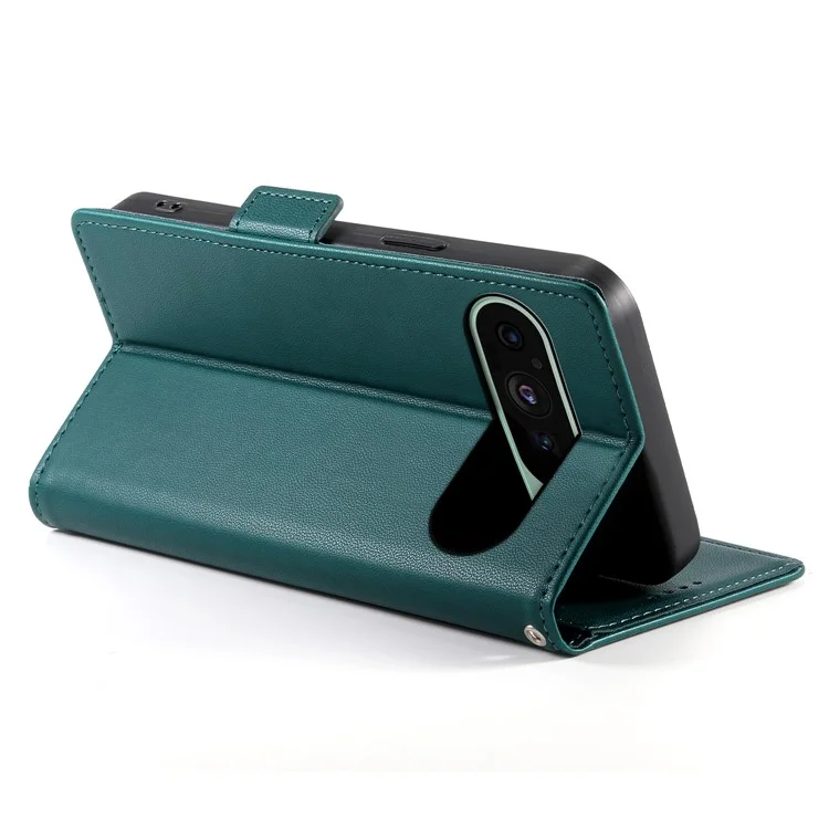 DF-010 Funda para Google Pixel 9 / 9 Pro, Carcasa con broches magnéticos laterales, de piel, con soporte - Verde Negruzco