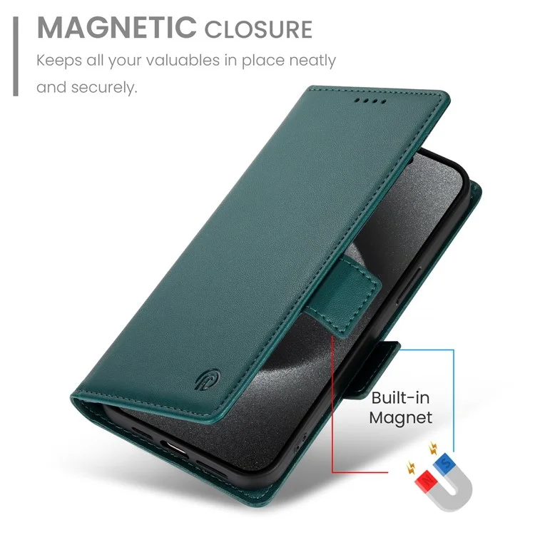 DF-010 Funda para Google Pixel 9 / 9 Pro, Carcasa con broches magnéticos laterales, de piel, con soporte - Verde Negruzco