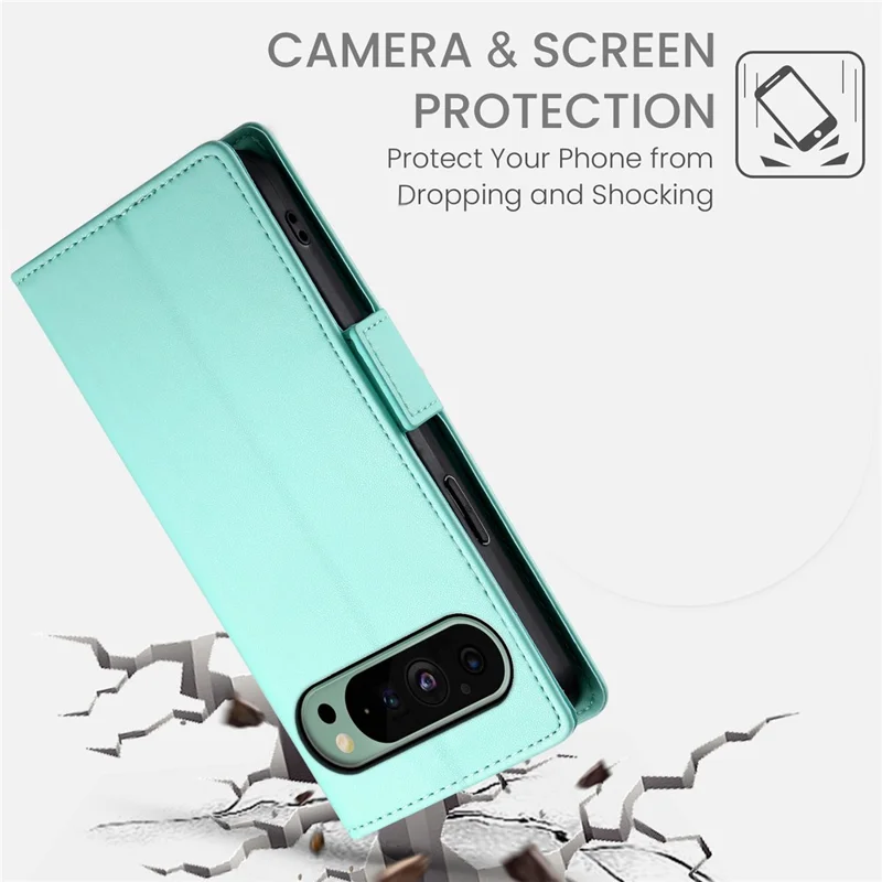 DF-010 For Google Pixel 9 / 9 Pro Case Side Magnetic Clasps Leather Stand Phone Cover - Mint Green