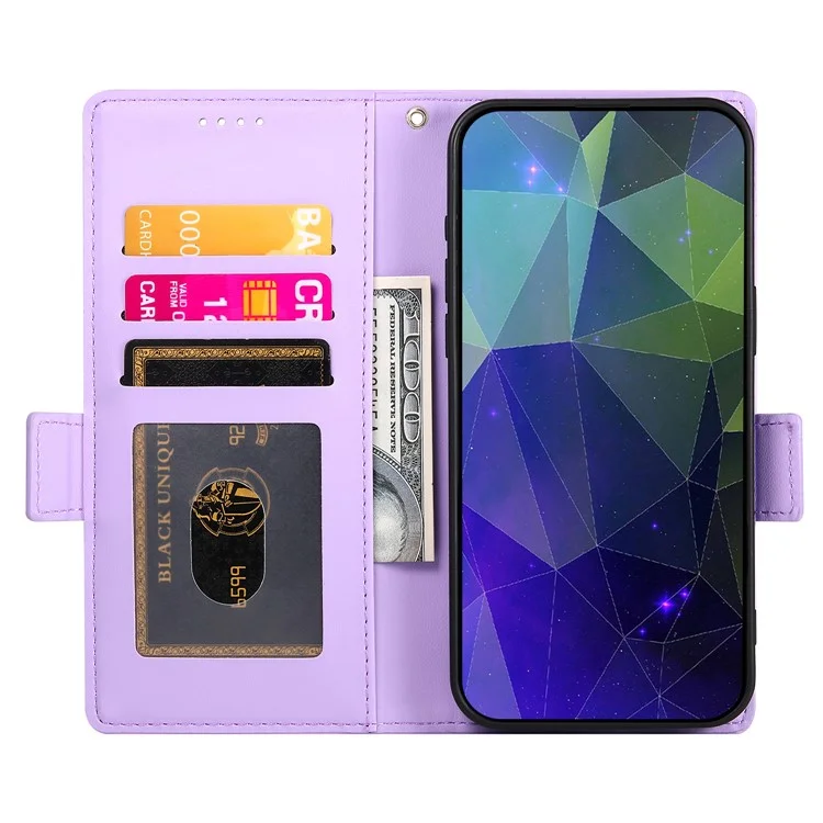 DF-010 Para Google Pixel 9 Pro XL Case PU Leather Wallet Stand Phone Cover - Roxo