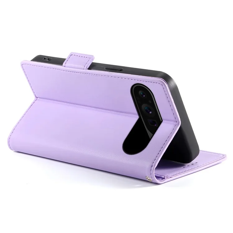 DF-010 Para Google Pixel 9 Pro XL Case PU Leather Wallet Stand Phone Cover - Roxo