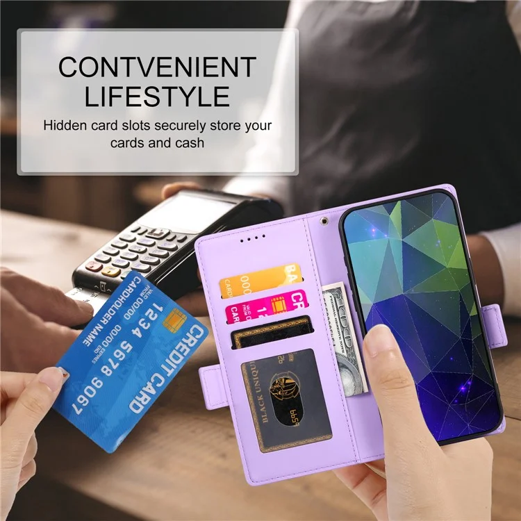 DF-010 Para Google Pixel 9 Pro XL Case PU Leather Wallet Stand Phone Cover - Roxo