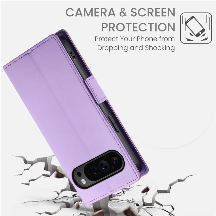 DF-010 Para Google Pixel 9 Pro XL Case PU Leather Wallet Stand Phone Cover - Roxo