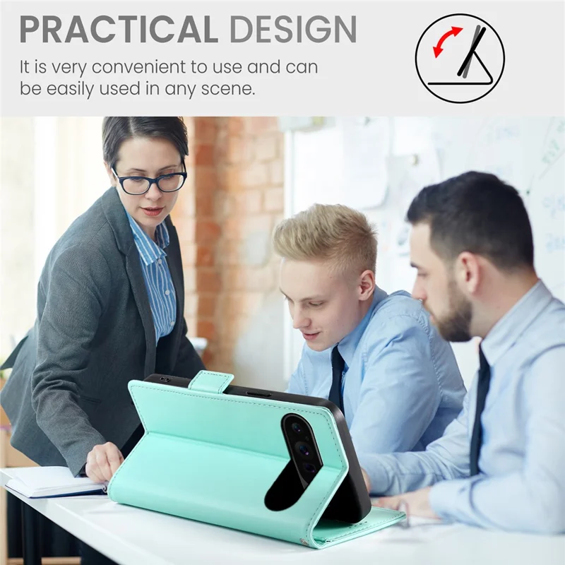 DF-010 For Google Pixel 9 Pro XL Case PU Leather Wallet Stand Phone Cover - Mint Green