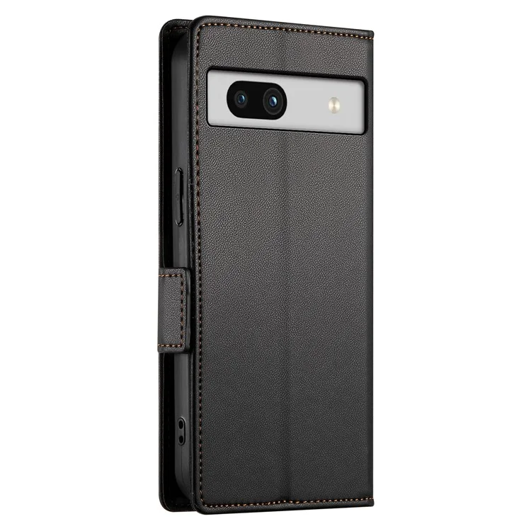 DF-010 For Google Pixel 7a Case Dual Magnetic Clasps PU Leather Flip Phone Cover - Black