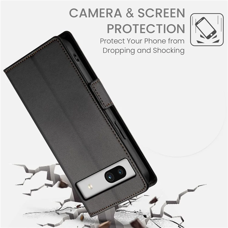 DF-010 For Google Pixel 7a Case Dual Magnetic Clasps PU Leather Flip Phone Cover - Black