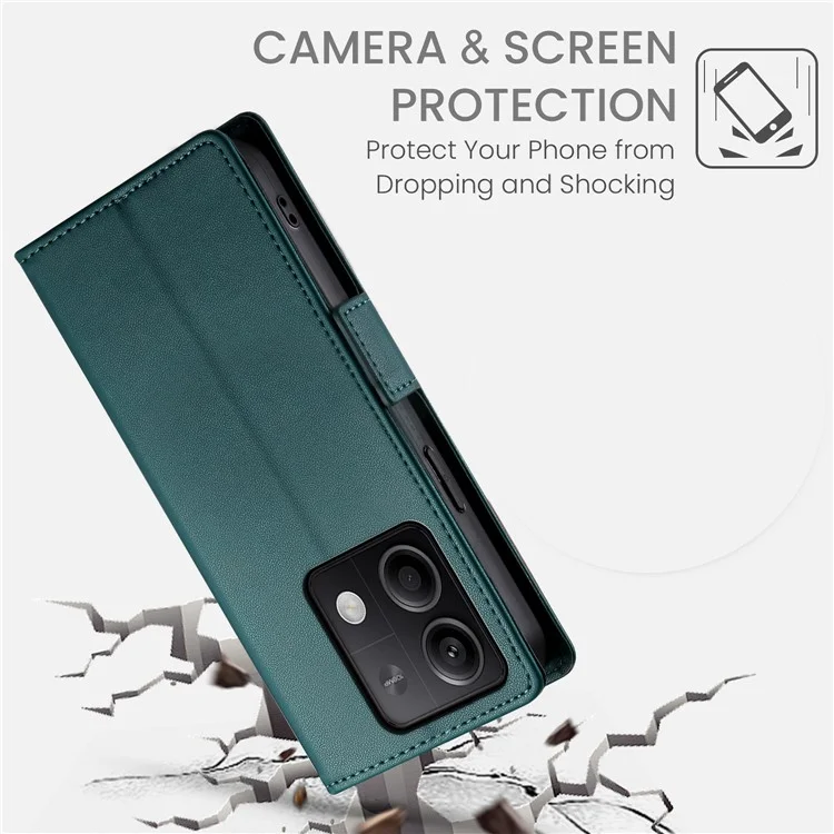 DF-010 For Xiaomi Redmi Note 13 5G Case Leather Folio Stand Book Style Phone Cover - Blackish Green