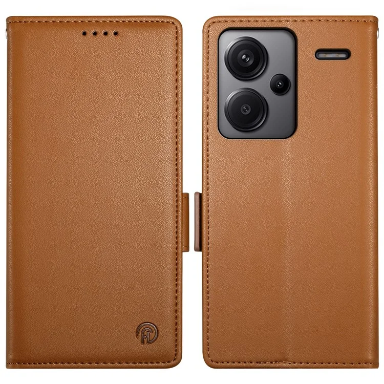 DF-010 For Xiaomi Redmi Note 13 Pro+ 5G Leather Case Side Magnetic Clasps Phone Wallet Cover - Brown
