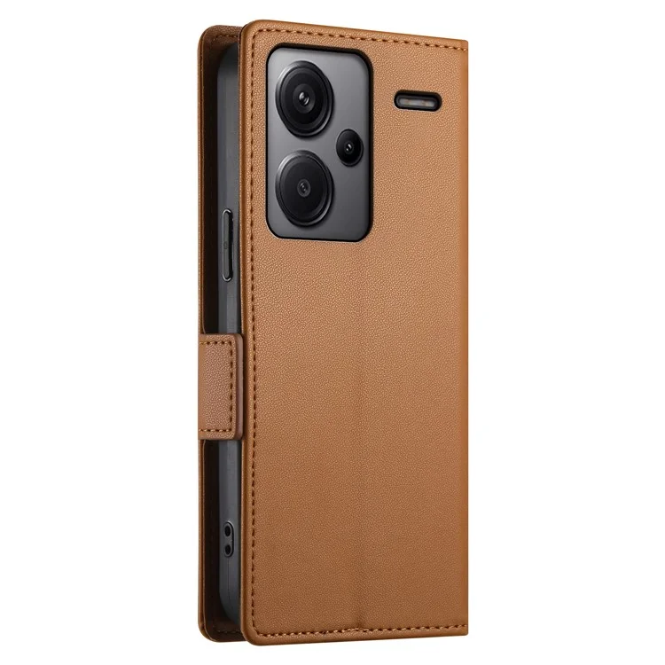 DF-010 For Xiaomi Redmi Note 13 Pro+ 5G Leather Case Side Magnetic Clasps Phone Wallet Cover - Brown