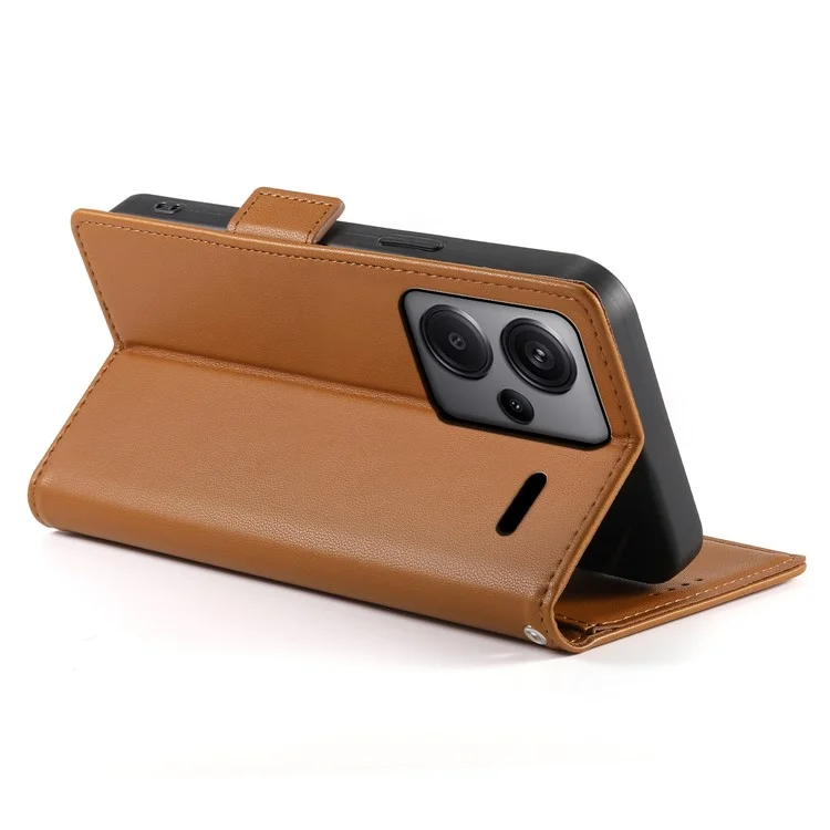 DF-010 For Xiaomi Redmi Note 13 Pro+ 5G Leather Case Side Magnetic Clasps Phone Wallet Cover - Brown