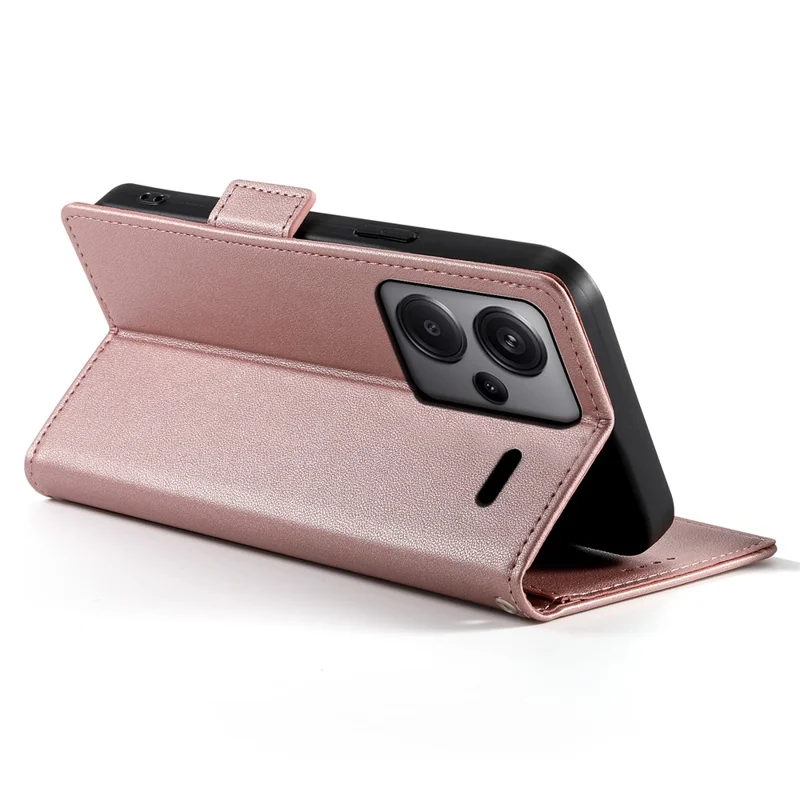 DF-010 For Xiaomi Redmi Note 13 Pro+ 5G Leather Case Side Magnetic Clasps Phone Wallet Cover - Rose Gold