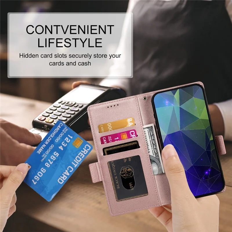 DF-010 For Xiaomi Redmi Note 13 Pro+ 5G Leather Case Side Magnetic Clasps Phone Wallet Cover - Rose Gold