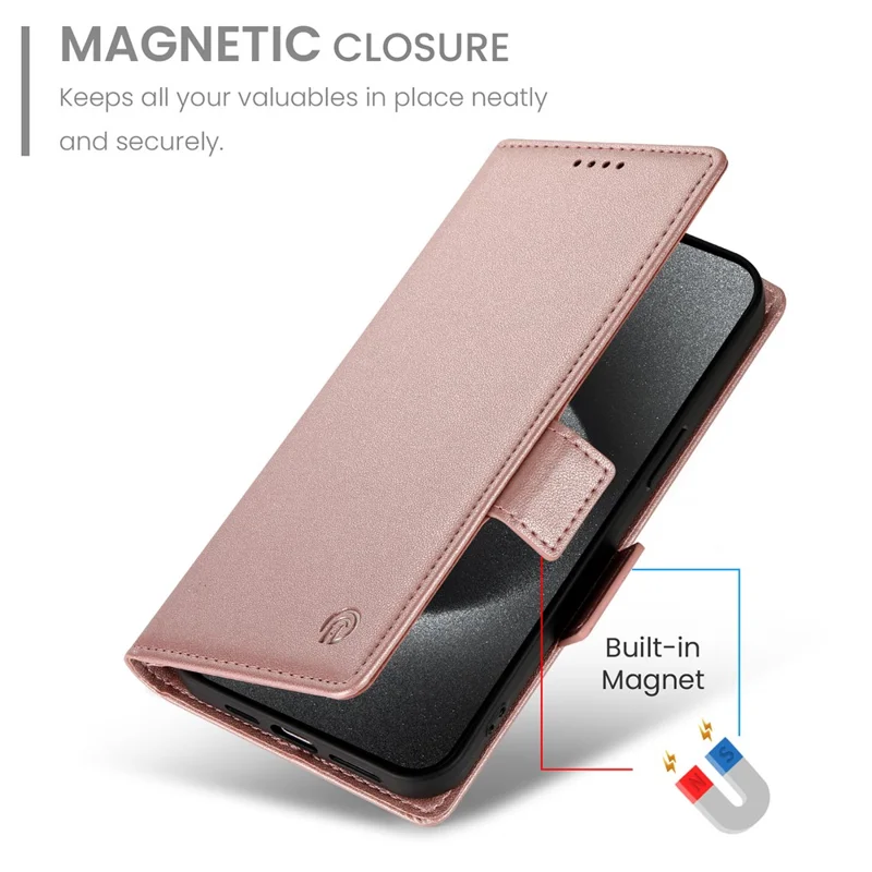 DF-010 For Xiaomi Redmi Note 13 Pro+ 5G Leather Case Side Magnetic Clasps Phone Wallet Cover - Rose Gold