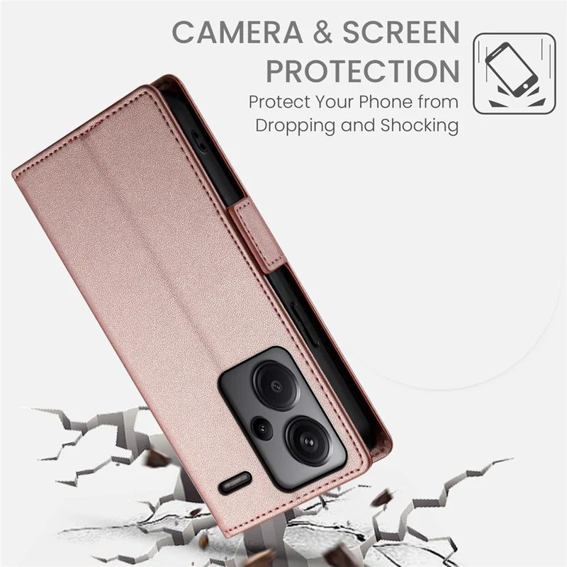 DF-010 For Xiaomi Redmi Note 13 Pro+ 5G Leather Case Side Magnetic Clasps Phone Wallet Cover - Rose Gold