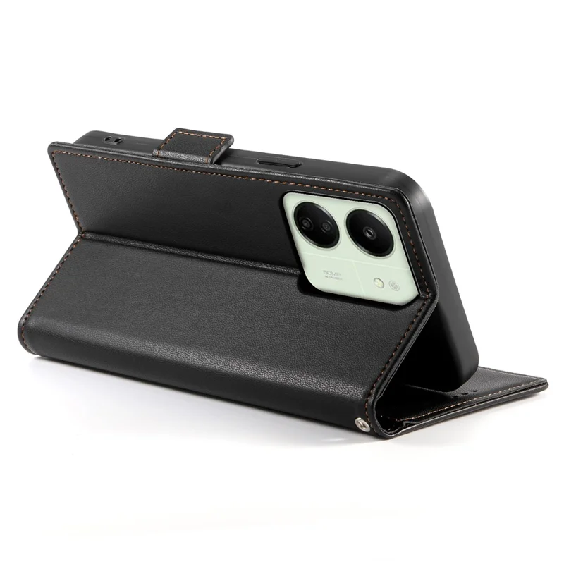 DF-010 For Xiaomi Redmi 13C 4G / 13C 5G / Poco C65 4G / Poco M6 5G / 13R 5G Case Card Holder Leather Stand Phone Cover - Black