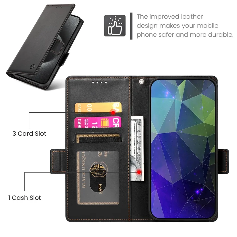 DF-010 For Xiaomi Redmi 13C 4G / 13C 5G / Poco C65 4G / Poco M6 5G / 13R 5G Case Card Holder Leather Stand Phone Cover - Black