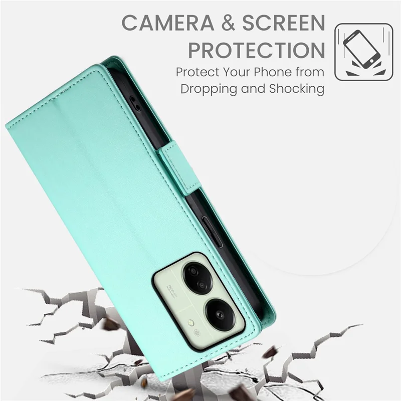 DF-010 Pour Xiaomi Redmi 13C 4G / 13C 5G / Poco C65 4G / Poco M6 5G / 13R 5G Étui Porte-carte Support en Cuir - Vert Menthe