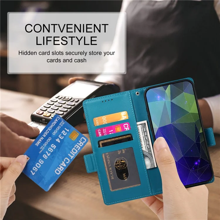 DF-010 Capa de couro carteira para Realme C67 4G com fecho magnético - Azul
