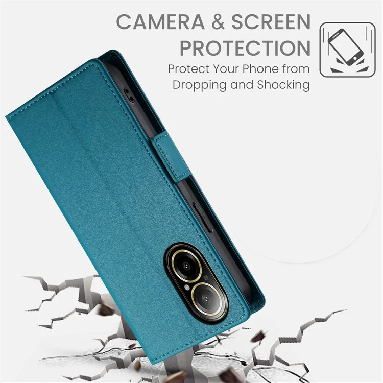 DF-010 Capa de couro carteira para Realme C67 4G com fecho magnético - Azul
