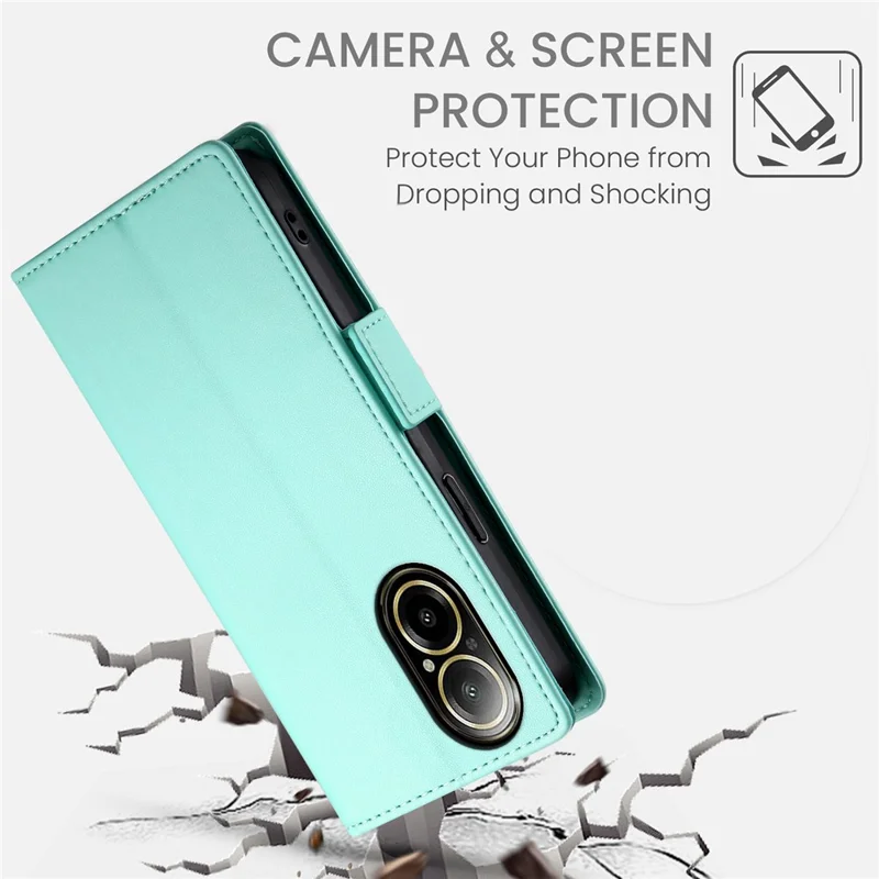 DF-010 For Realme C67 4G Case Leather Wallet Phone Cover with Magnetic Clasps - Mint Green