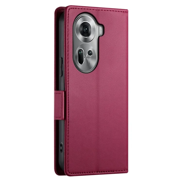 DF-010 For Oppo Reno11 5G (Global) Case PU Leather Phone Cover with Card Holder Side Magnetic Clasp - Wine Red