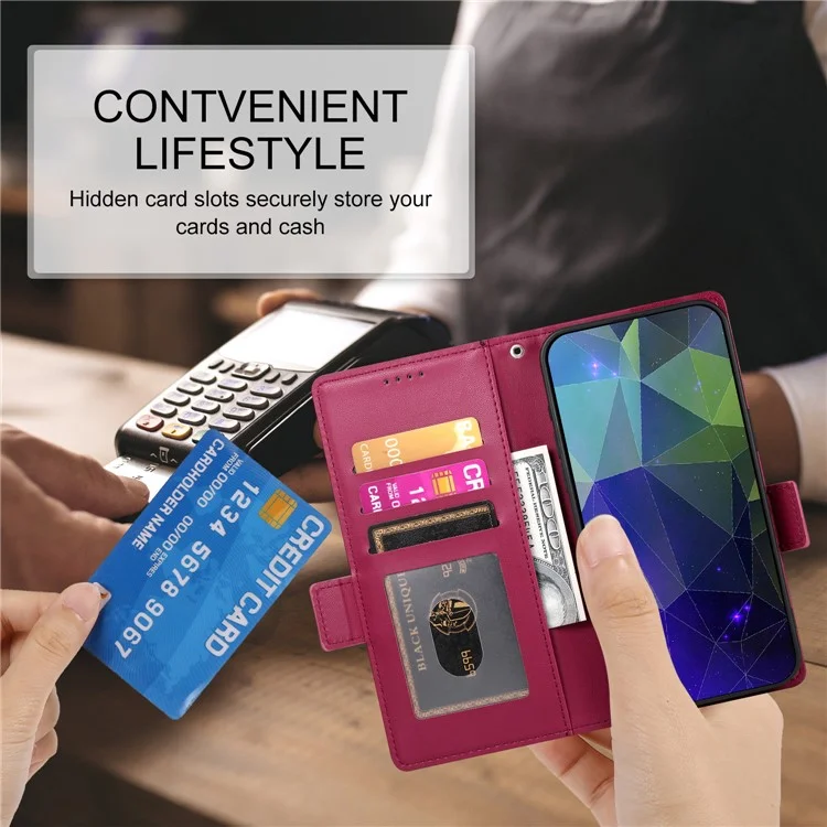DF-010 For Oppo Reno11 5G (Global) Case PU Leather Phone Cover with Card Holder Side Magnetic Clasp - Wine Red