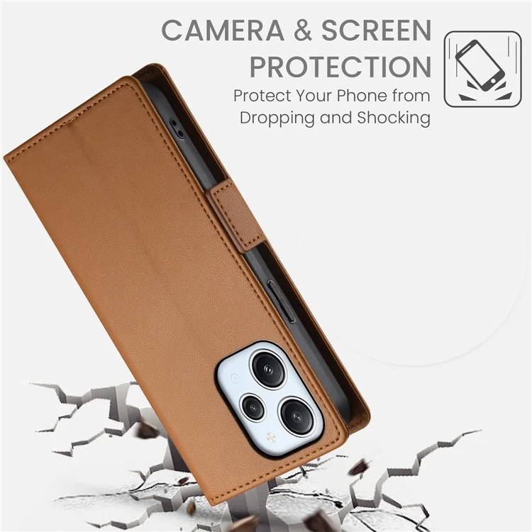 DF-010 Custodia per Xiaomi Redmi 12 4G Antiurto Flip Cover in Pelle - Marrone