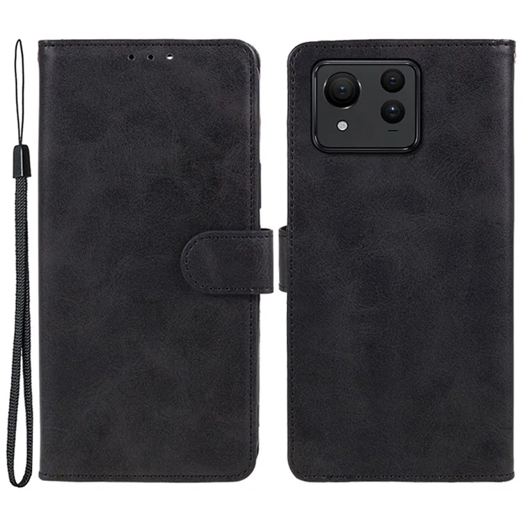 Pour Asus Zenfone 11 Ultra 5G Case Calf Texture Leather Phone Cover with Card Holder Stand - Noir
