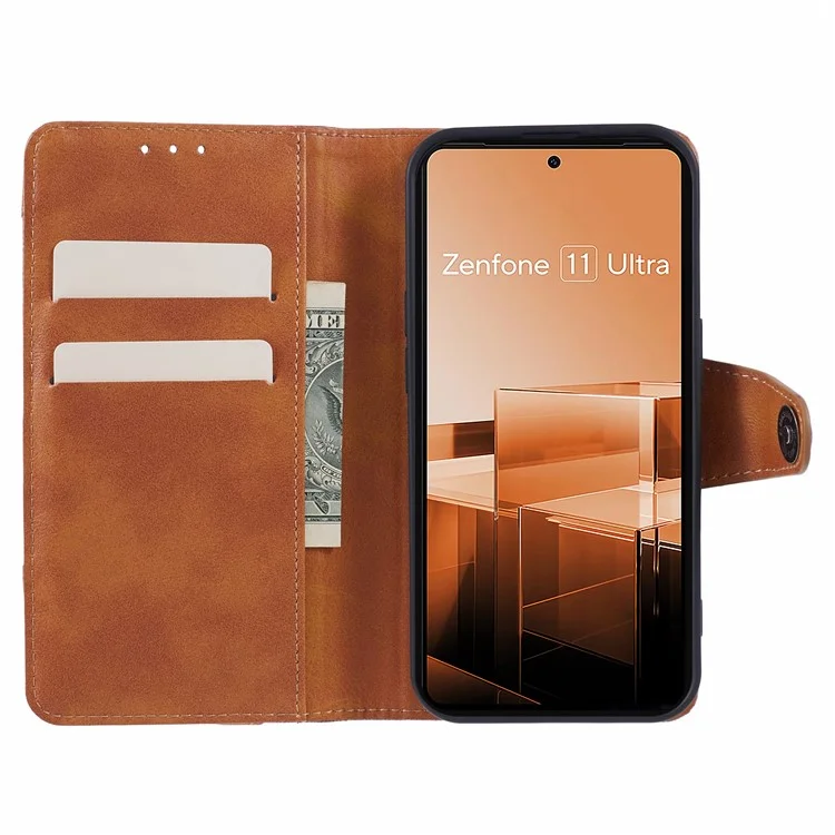 Für Asus Zenfone 11 Ultra 5G Case PU Leder Handyhülle Folio Wallet Crazy Texture - Braun