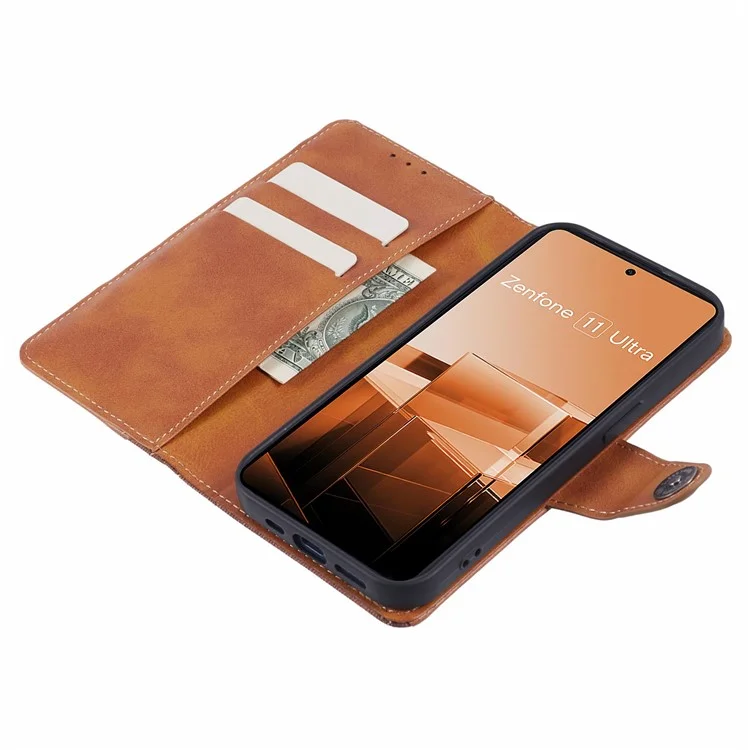 Für Asus Zenfone 11 Ultra 5G Case PU Leder Handyhülle Folio Wallet Crazy Texture - Braun