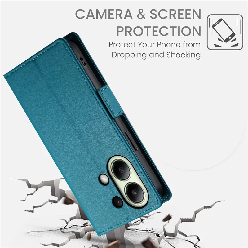 DF-010 For Xiaomi Redmi Note 13 4G Wallet Case Anti-Scratch Leather Phone Cover - Blue