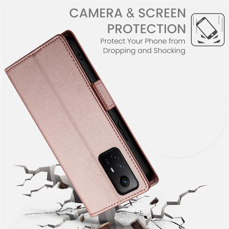 DF-010 For Xiaomi Redmi Note 12S 4G Case Stand Magnetic Clasp Leather Phone Cover - Rose Gold