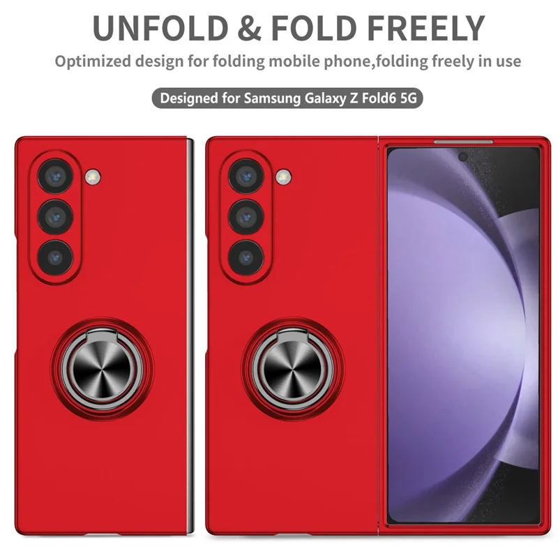 Für Samsung Galaxy Z Fold6 5G Hülle Ring Kickstand PC Handyhülle Unterstützung Autohalterung - Rot