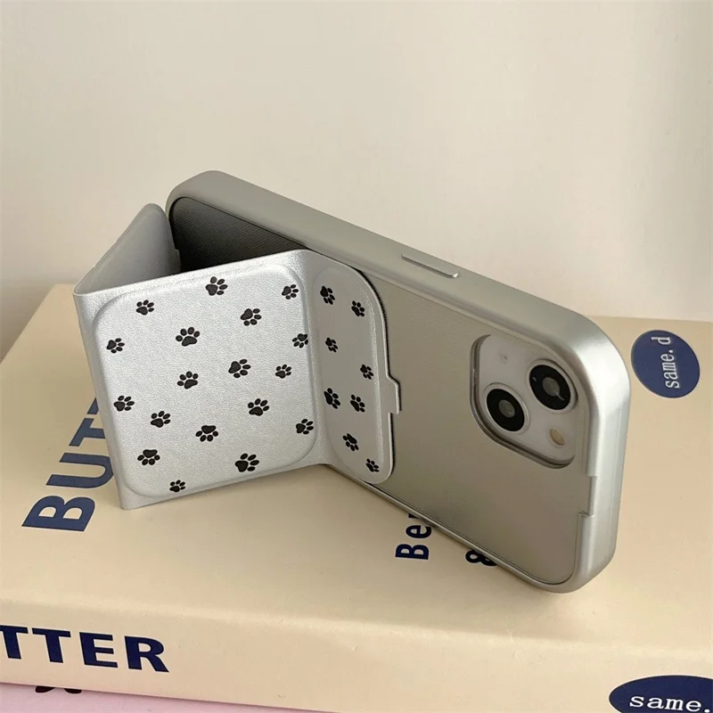 For iPhone 14 Case Cat Paws Print PU Leather+TPU Kickstand Phone Cover