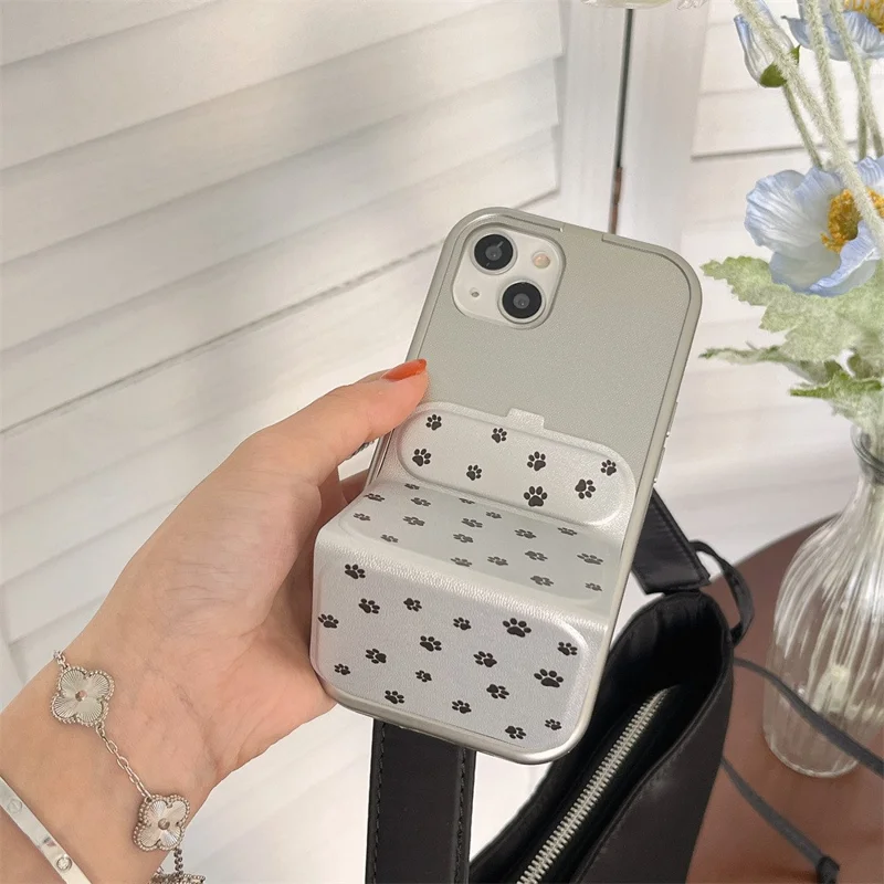 For iPhone 14 Case Cat Paws Print PU Leather+TPU Kickstand Phone Cover