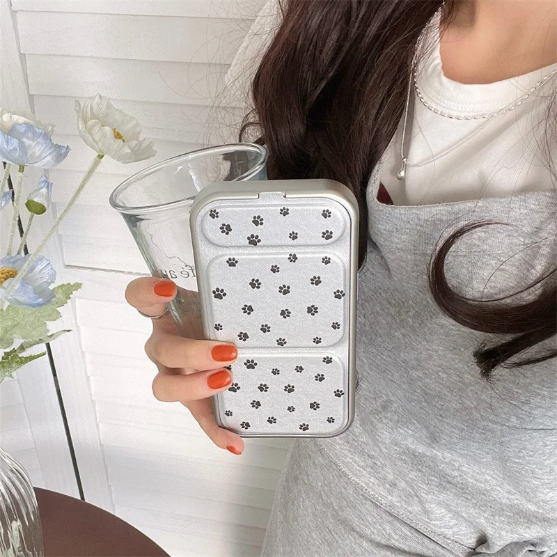 For iPhone 14 Case Cat Paws Print PU Leather+TPU Kickstand Phone Cover