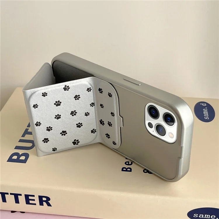 For iPhone 15 Pro Case Cat Paws Print PU Leather Back Kickstand Phone Cover