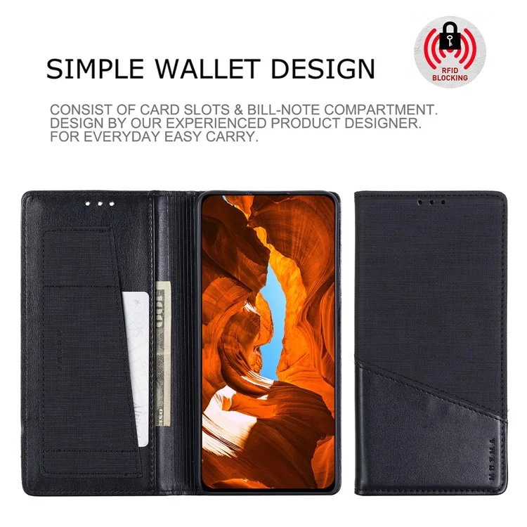 MUXMA MX109 para Samsung Galaxy F55 5G / C55 5G / M55 5G Funda de teléfono con bloqueo RFID Soporte de pie - Negro