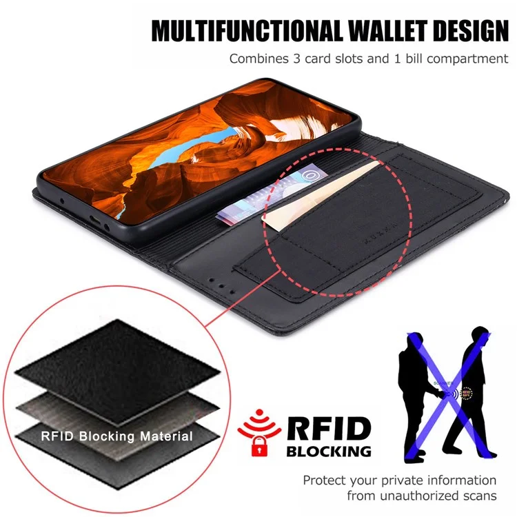 MUXMA MX109 para Samsung Galaxy F55 5G / C55 5G / M55 5G Funda de teléfono con bloqueo RFID Soporte de pie - Negro