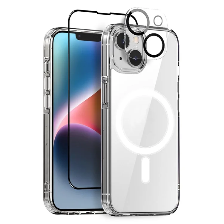 NORTHJO Para iPhone 14 Plus Funda de PC+TPU Compatible con MagSafe + Película de Vidrio Templado + Protector de Lente de Cámara