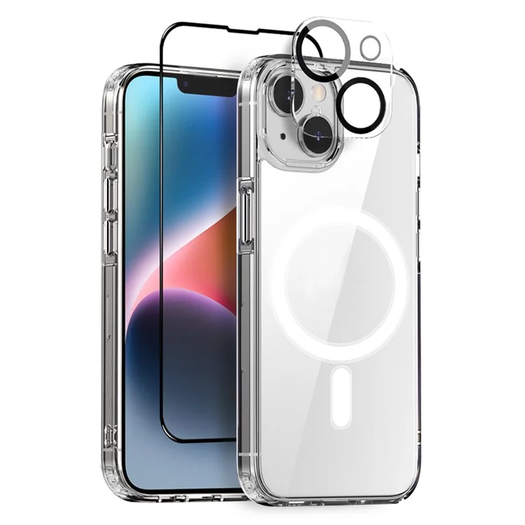 NORTHJO Para iPhone 14 PC+TPU Funda de teléfono móvil con película protectora de pantalla de vidrio templado + Protector de lente, Compatible con MagSafe