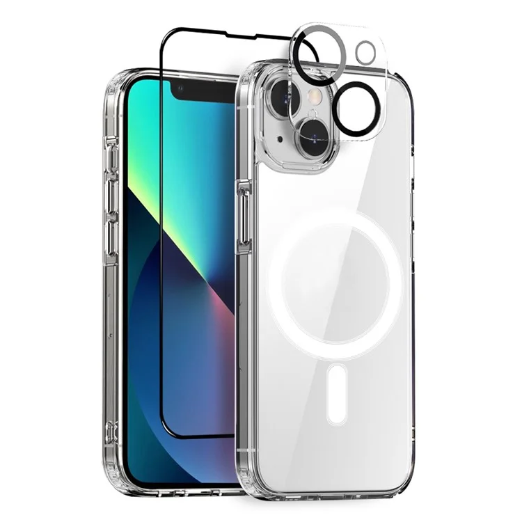 NORTHJO Para iPhone 13 Caso de Telefone PC+TPU com Película de Vidro Temperado + Tampa da Lente da Câmera, Compatível com MagSafe