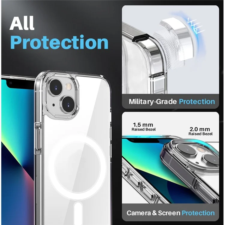 NORTHJO Para iPhone 13 Caso de Telefone PC+TPU com Película de Vidro Temperado + Tampa da Lente da Câmera, Compatível com MagSafe