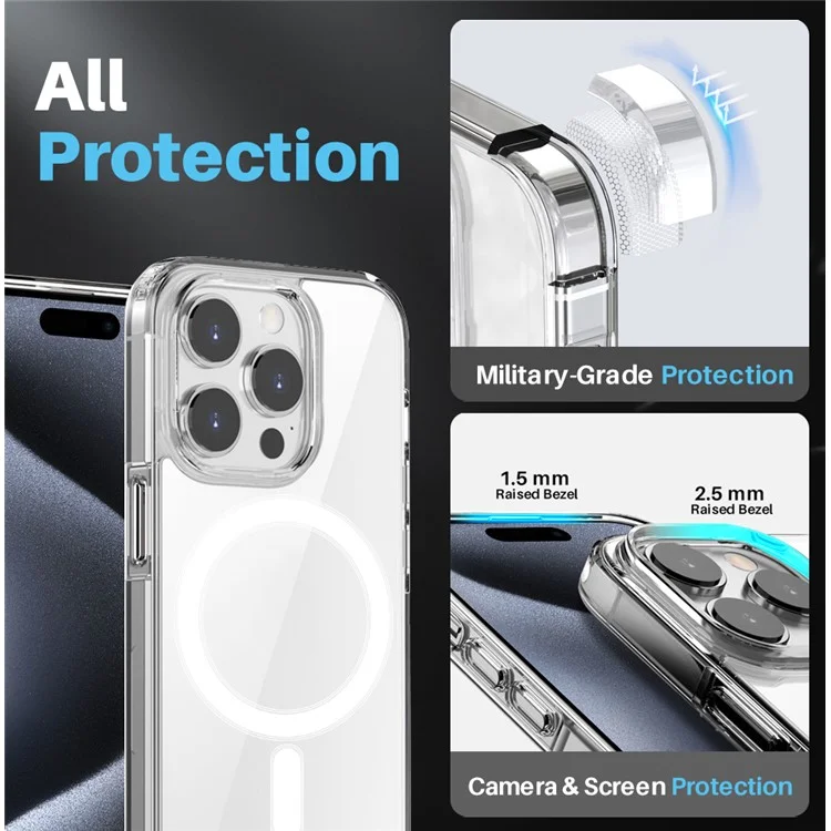 NORTHJO Für iPhone 15 Pro Max Klare Handyhülle mit gehärtetem Glasbildschirmfilm + Objektivschutz, kompatibel mit MagSafe