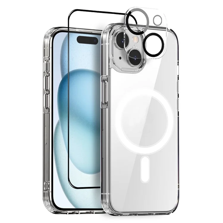 NORTHJO Per iPhone 15 Cover Posteriore Compatibile con MagSafe Custodia Telefonica Trasparente con Pellicola in Vetro Temperato + Protezione per Lenti