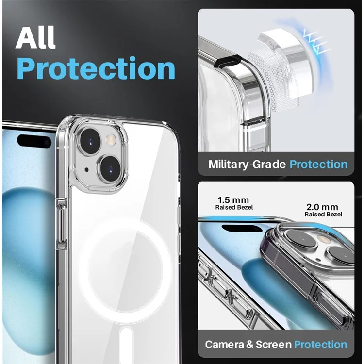 NORTHJO Per iPhone 15 Cover Posteriore Compatibile con MagSafe Custodia Telefonica Trasparente con Pellicola in Vetro Temperato + Protezione per Lenti