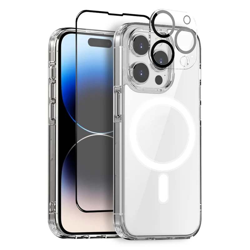 NORTHJO For iPhone 14 Pro Max Magnetic Cellphone Case with Tempered Glass Film + Lens Protector, Compatible with MagSafe